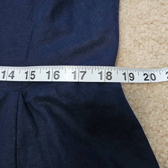 GAP Linen Cotton Dress Fit Flare XL Rouched Mini Sundress Midi Navy Minimalist - Picture 5 of 9